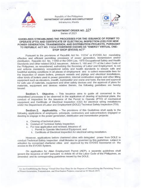 CHECKLIST OF REQUIREMENTS FOR PERMIT TO OPERATE .